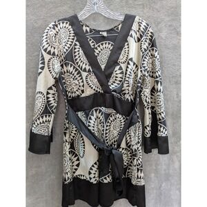 Womens Tunic XL Belted Faux Wrap Kimono‎ Sleeves Boho Chic Art Deco Eclectic